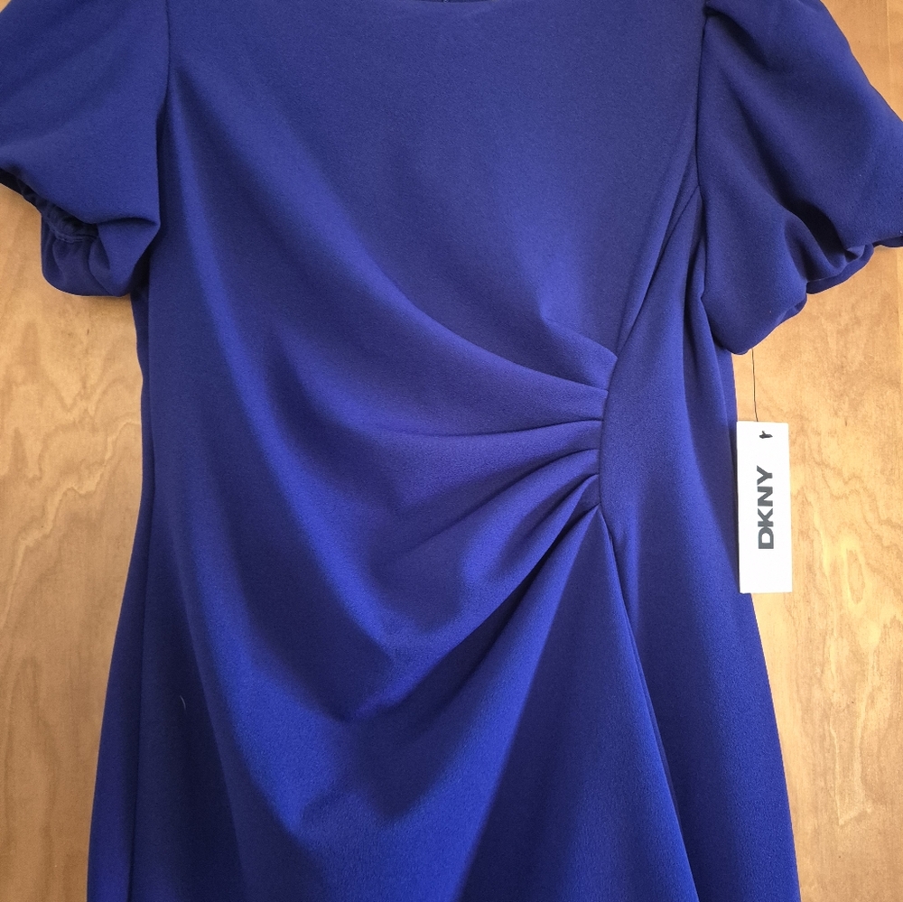 DKNY Women's Petite Short Sleeve Boat Neck Side Ruched Dress, size 10P - Picture 8 of 14